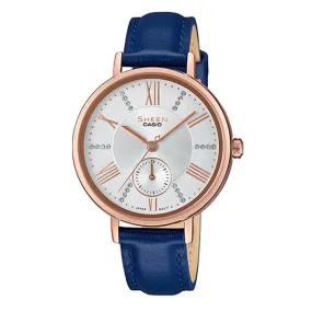 Casio Sheen Multi-Hand Series with Swarovski Crystals Blue Genuine Leather Band Watch SHE3066PGL-7ASHE-3066PGL-7A