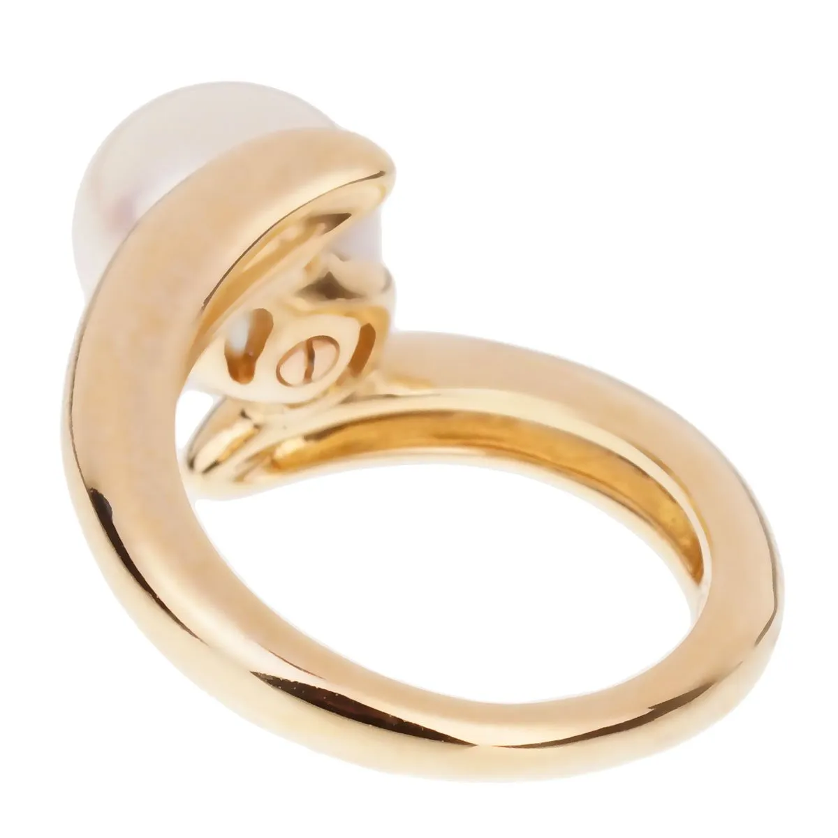 Chanel Pearl Bypass Yellow Gold Ring Sz 4 1/2