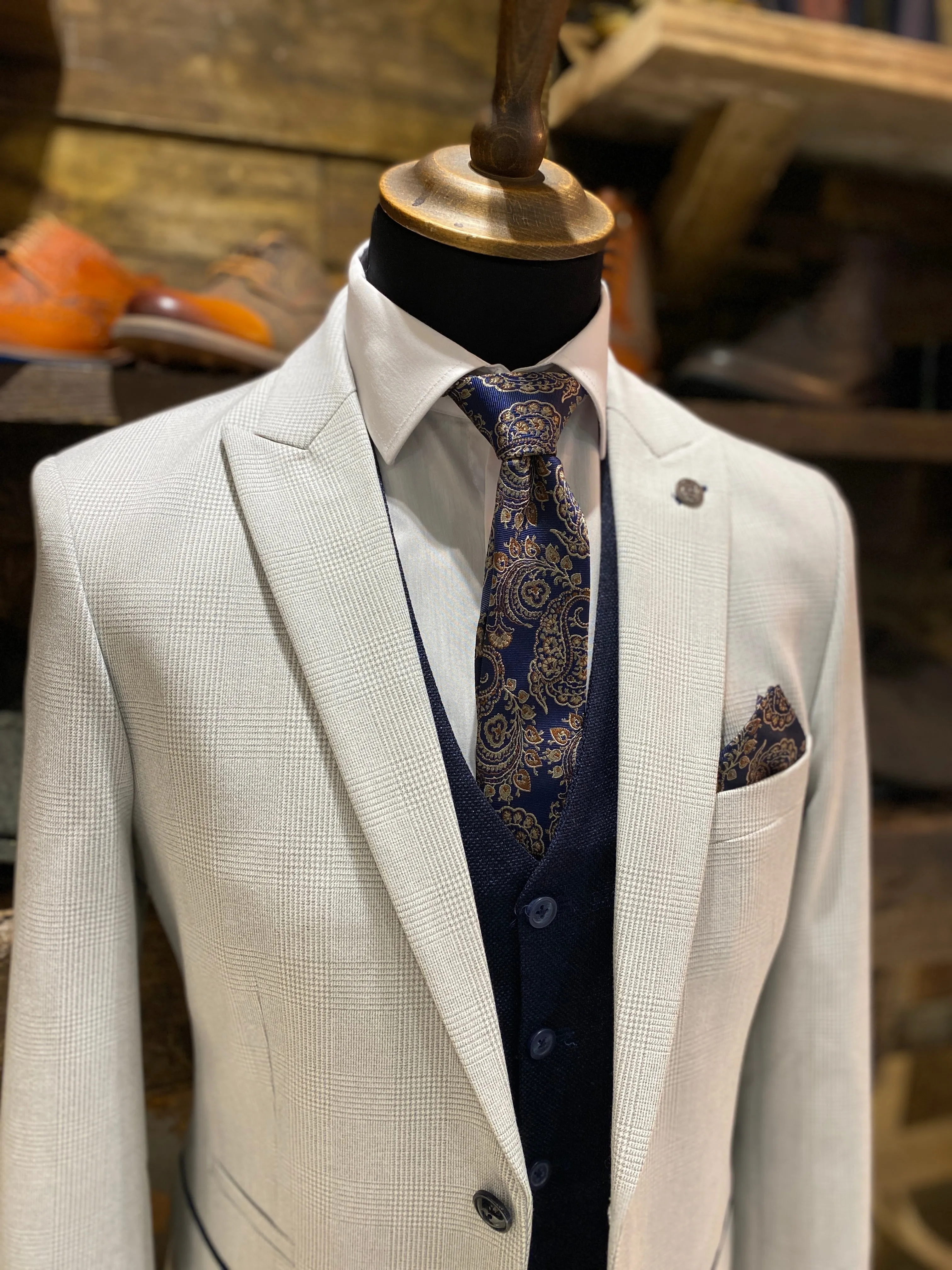 Classic Stone and Navy Look