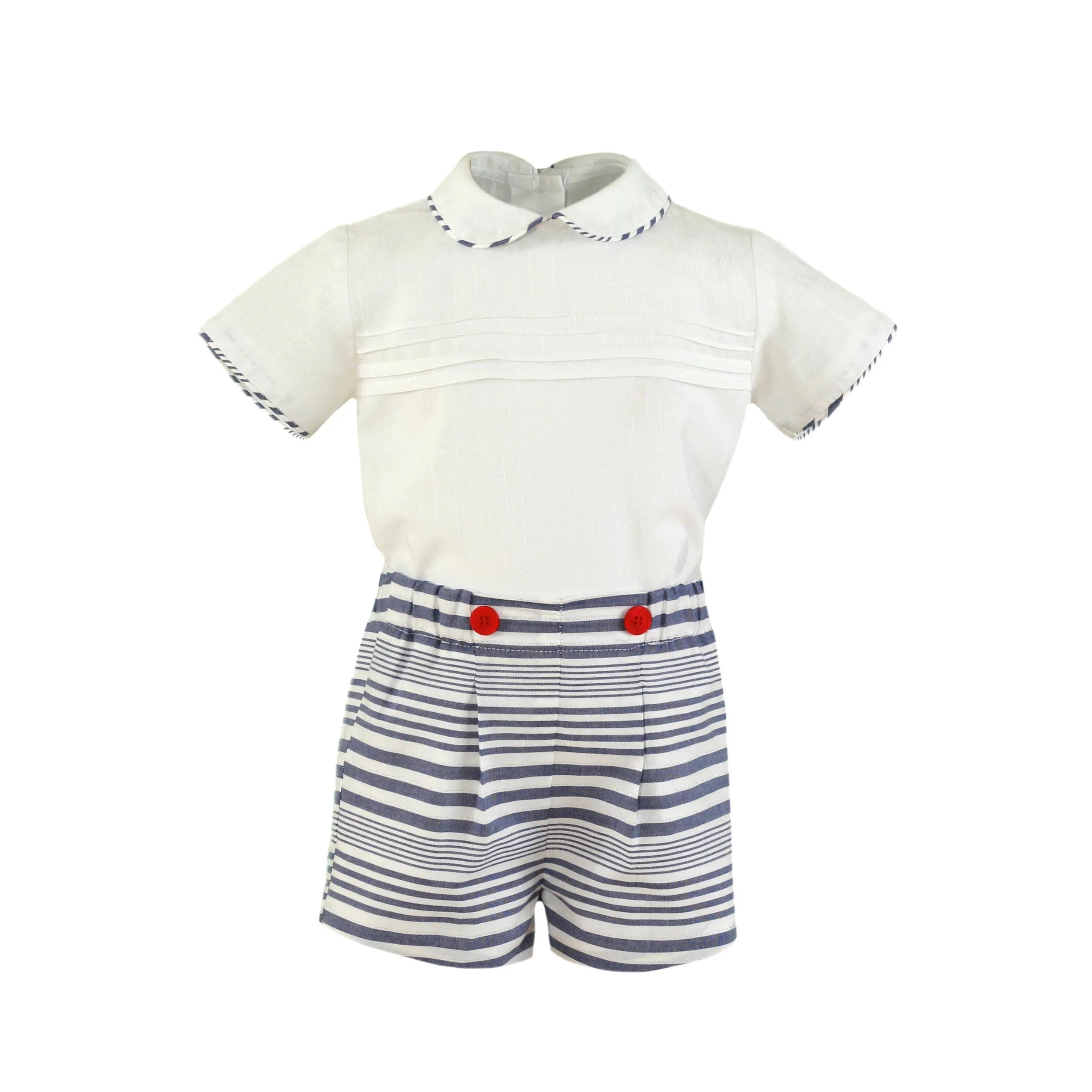 CLEARANCE SALE - Miranda - Boys White & Navy Shorts & Shirt Set 147-23