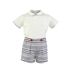 CLEARANCE SALE - Miranda - Boys White & Navy Shorts & Shirt Set 147-23