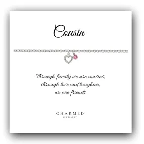 Cousin CZ Heart Bracelet with Birthstone in Sterling Silver 925, Personalised Jewellery Gift