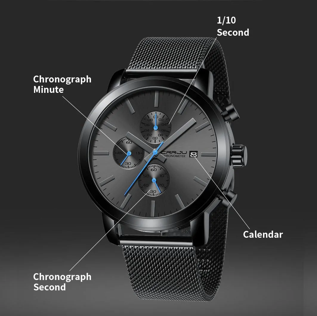 CRRJU Mens Stylish Casual Quartz Watches for Men Luxury Waterproof Calendar Chronograph Japan Movement Wristwatches