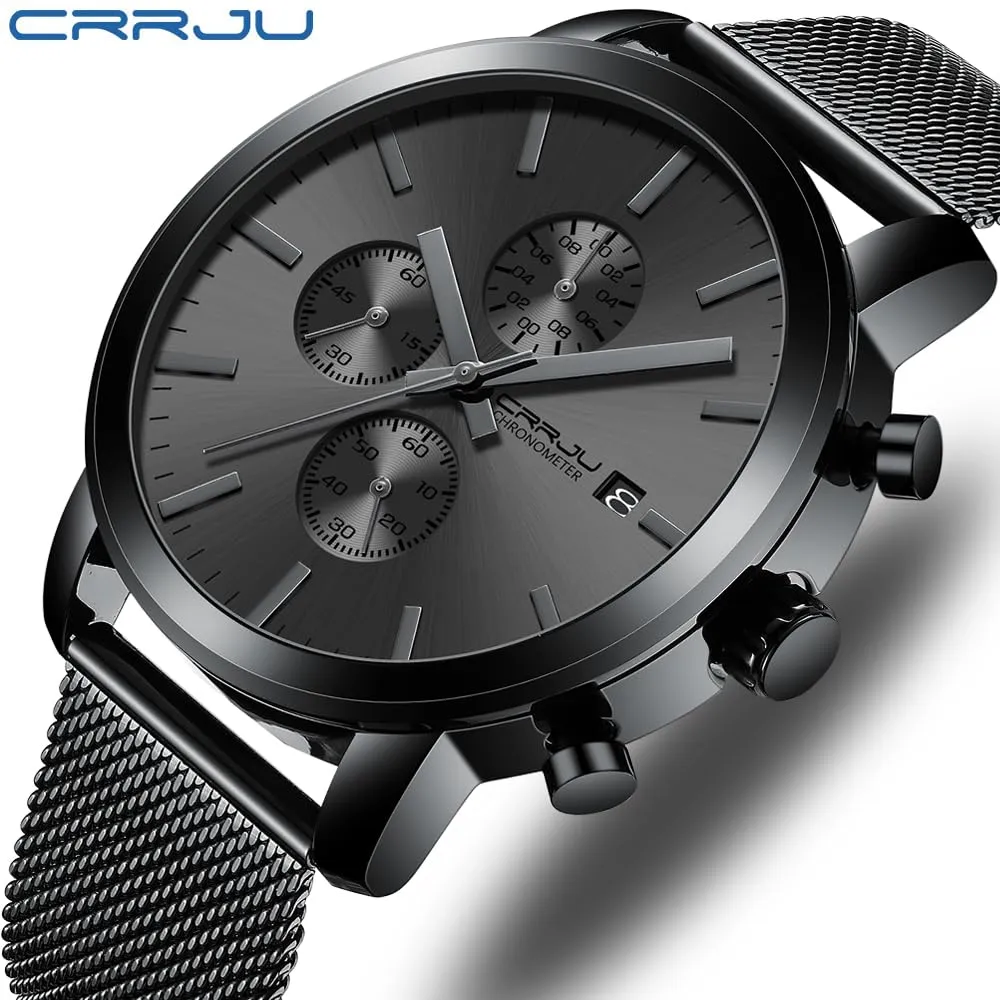 CRRJU Mens Stylish Casual Quartz Watches for Men Luxury Waterproof Calendar Chronograph Japan Movement Wristwatches