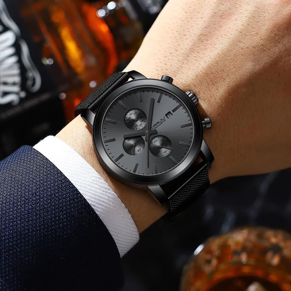 CRRJU Mens Stylish Casual Quartz Watches for Men Luxury Waterproof Calendar Chronograph Japan Movement Wristwatches