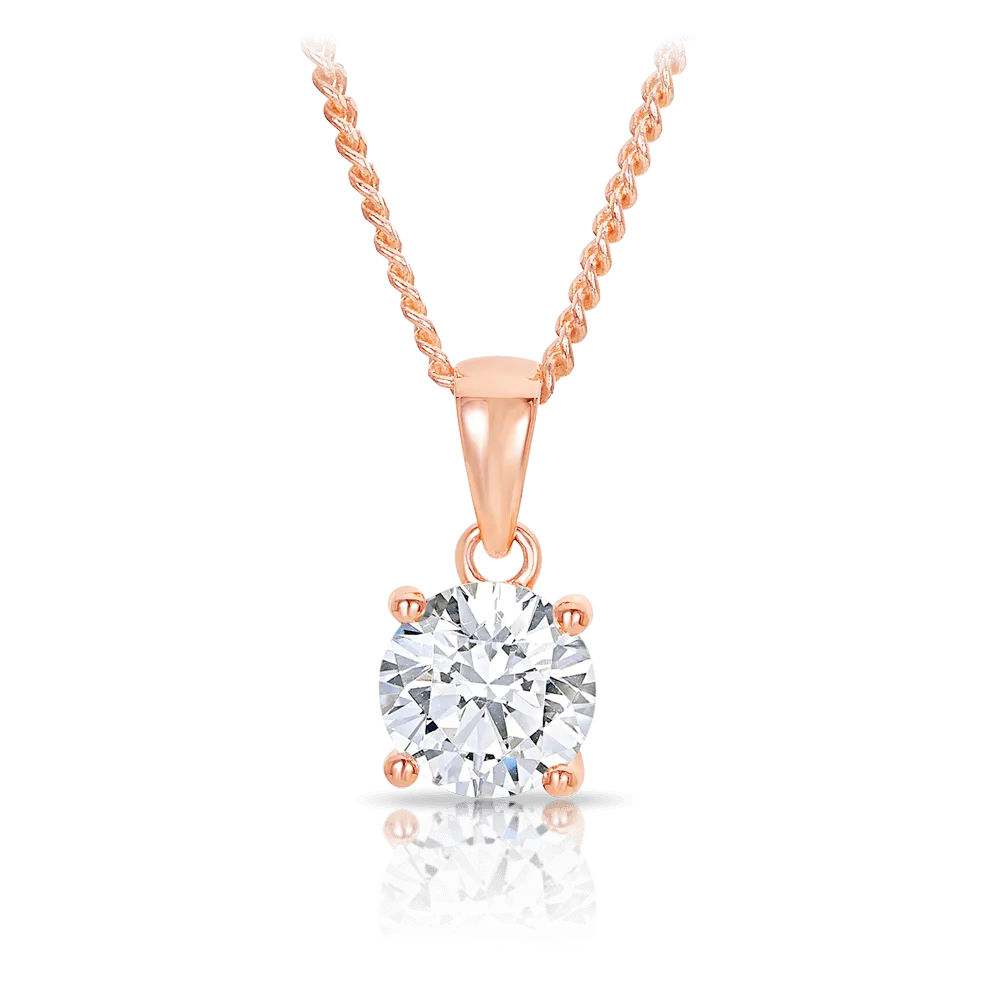 Cubic Zirconia Pendant Necklace in 9ct Rose Gold