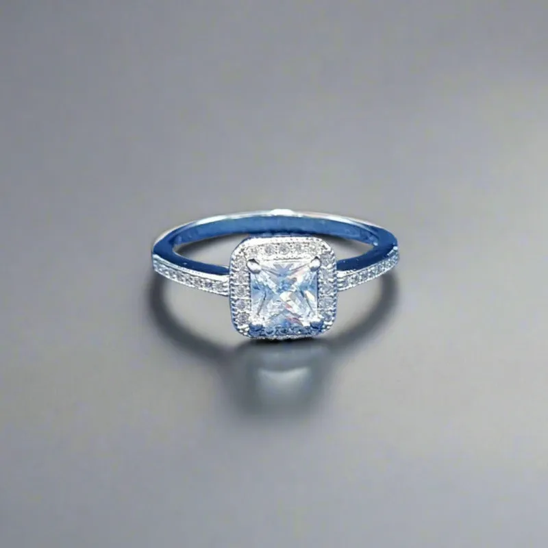 Cubic Zirconia Ring - Square Halo Ring