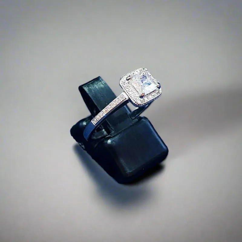 Cubic Zirconia Ring - Square Halo Ring