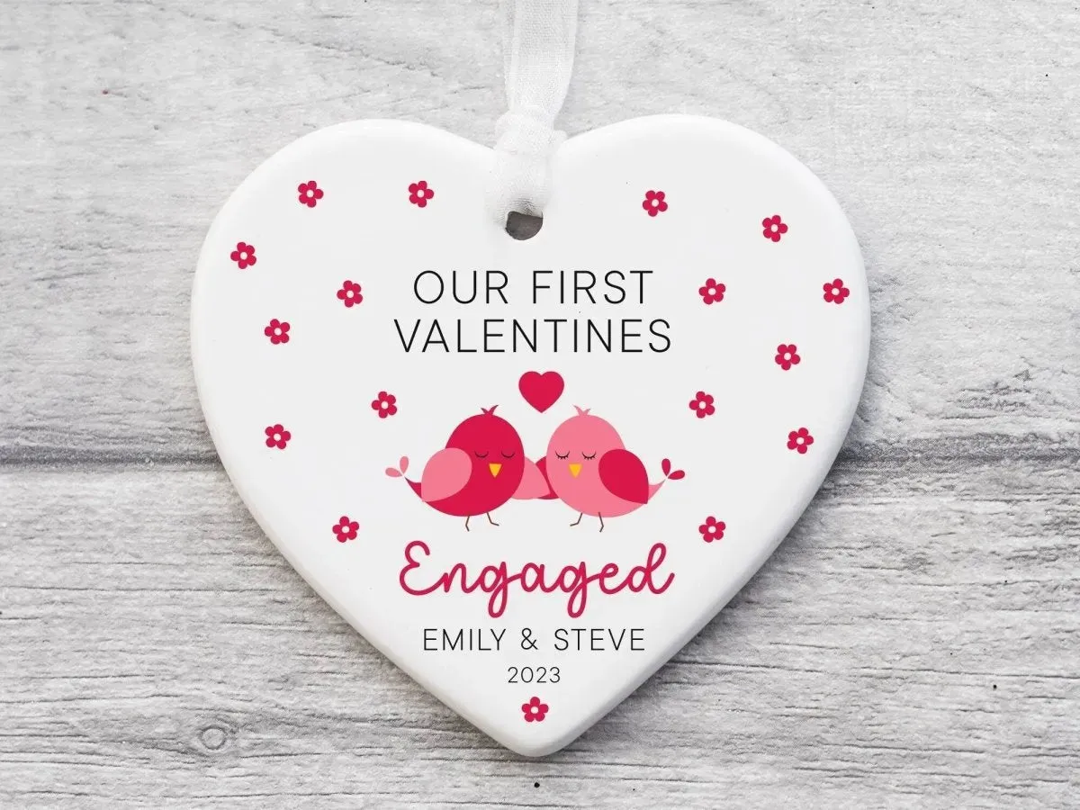 Custom Lovebirds Heart Ornament - First Valentine's - Couple's Keepsake