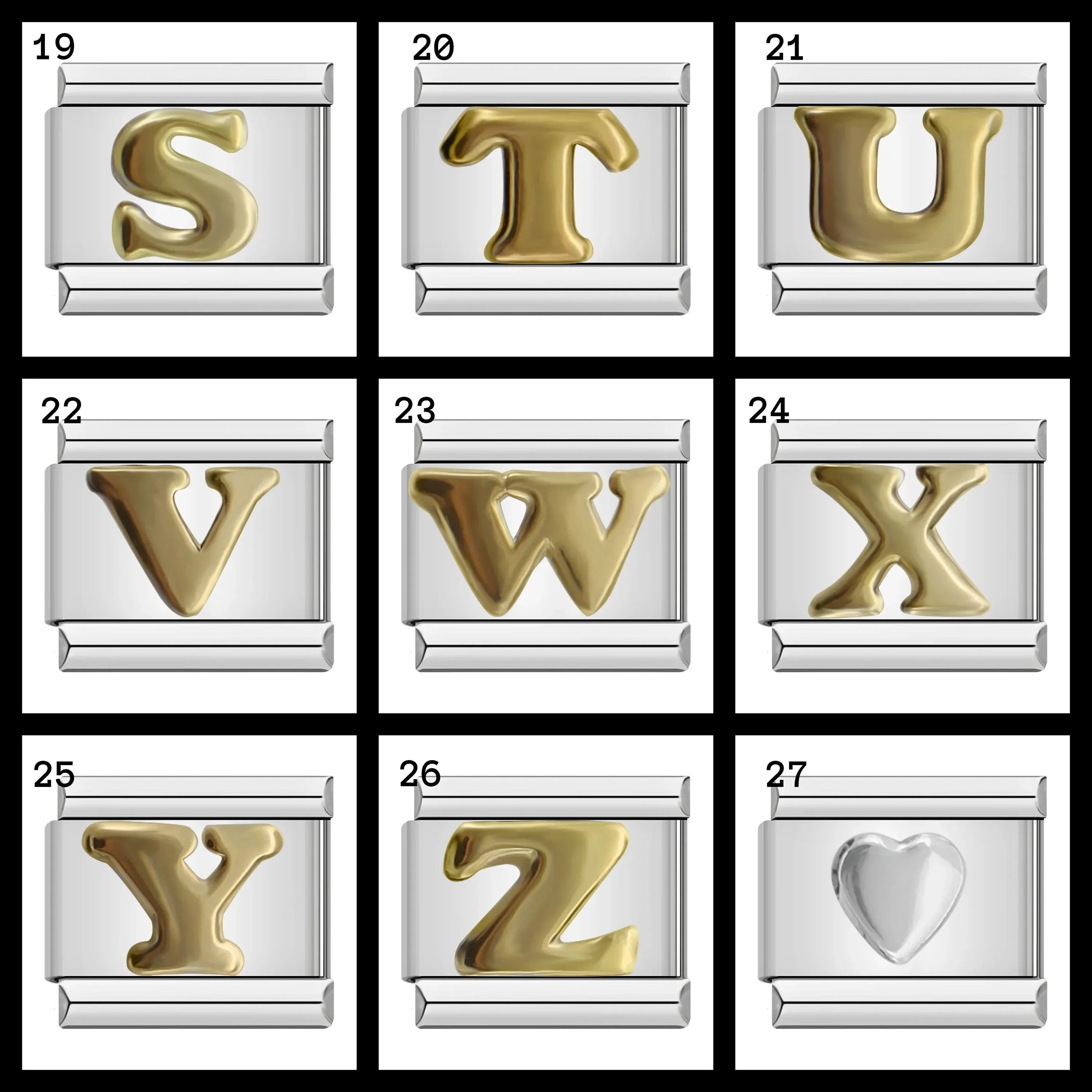 Customizable 9mm Italian Charm Bracelet Links with Gold Letters - Elegant Gift for Her