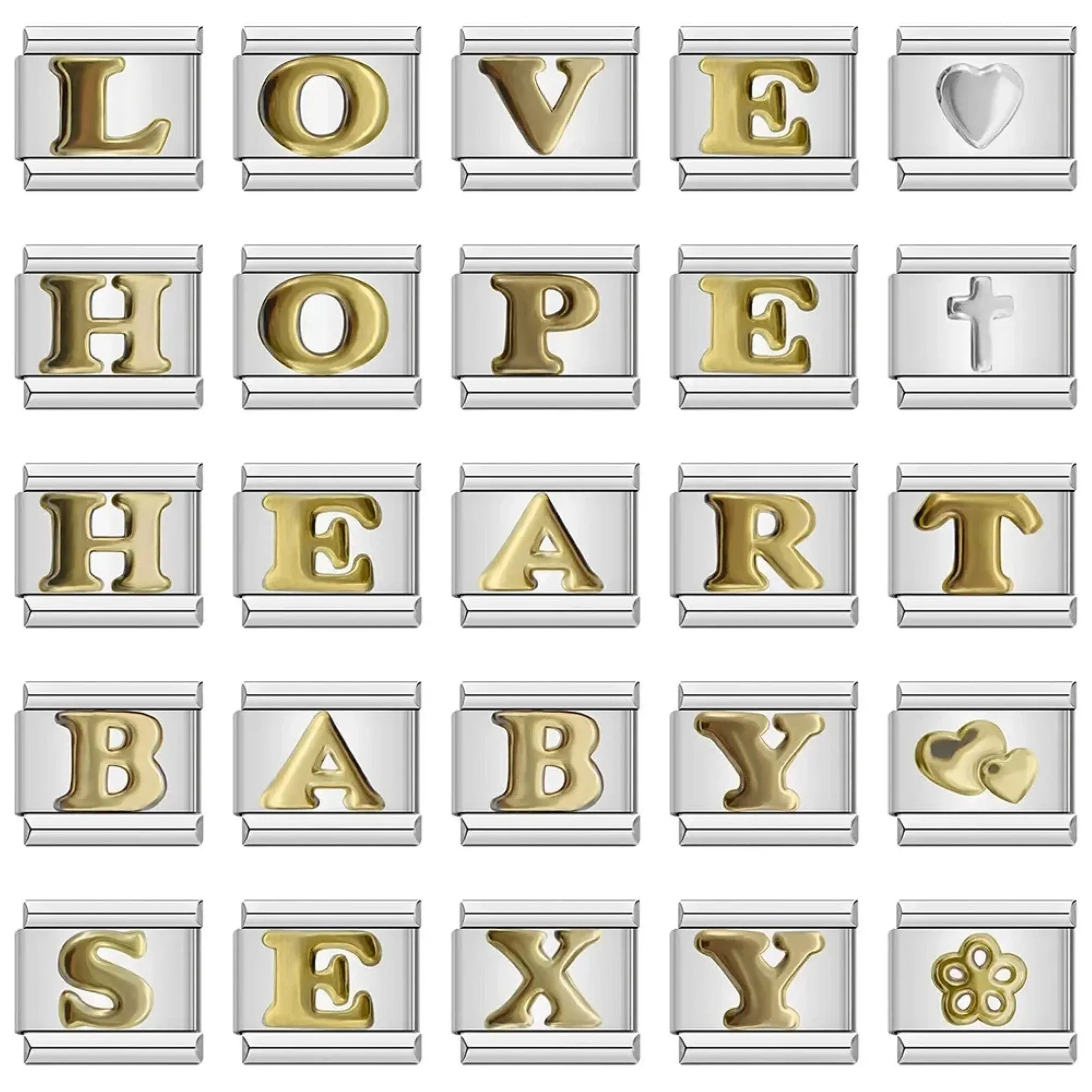Customizable 9mm Italian Charm Bracelet Links with Gold Letters - Elegant Gift for Her