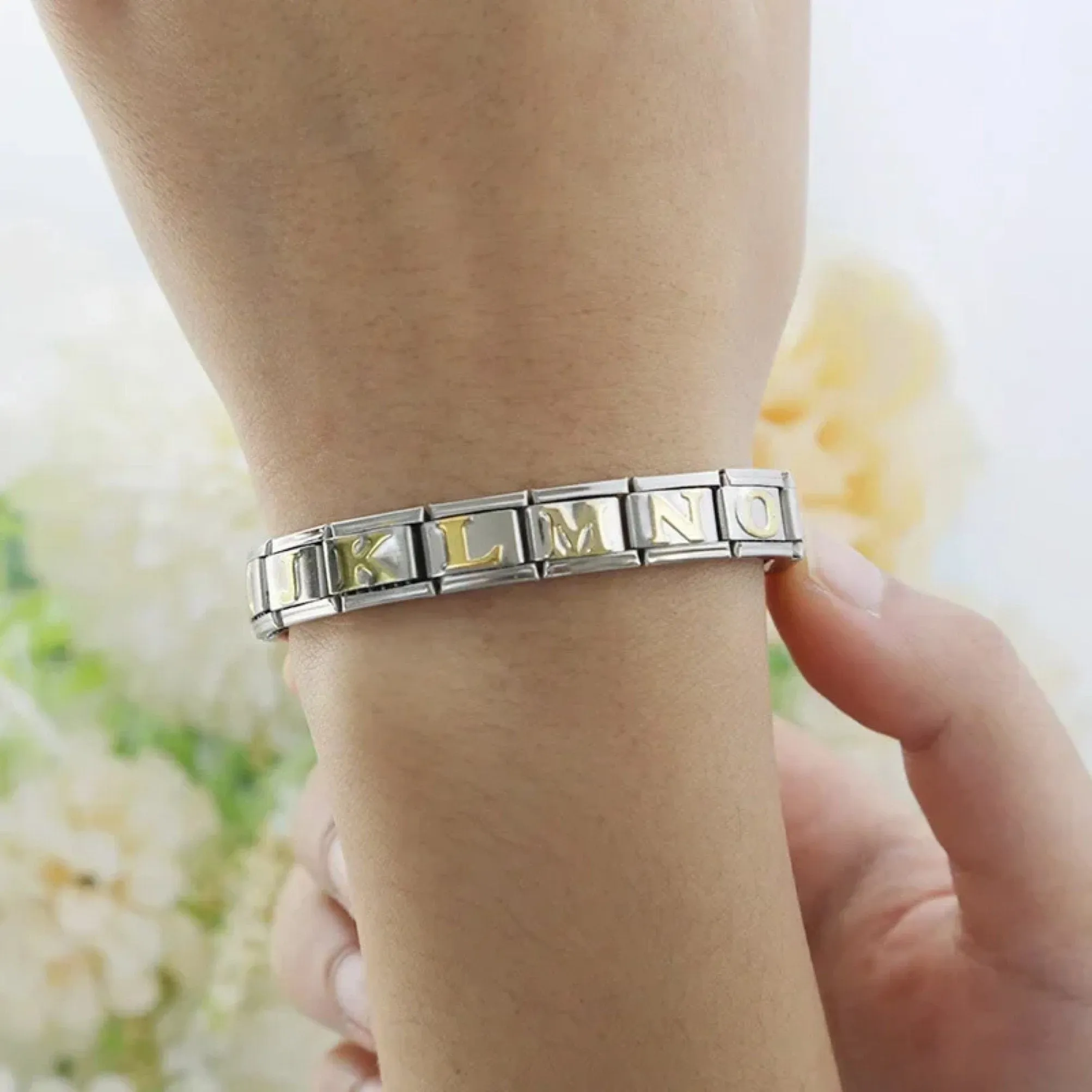 Customizable 9mm Italian Charm Bracelet Links with Gold Letters - Elegant Gift for Her