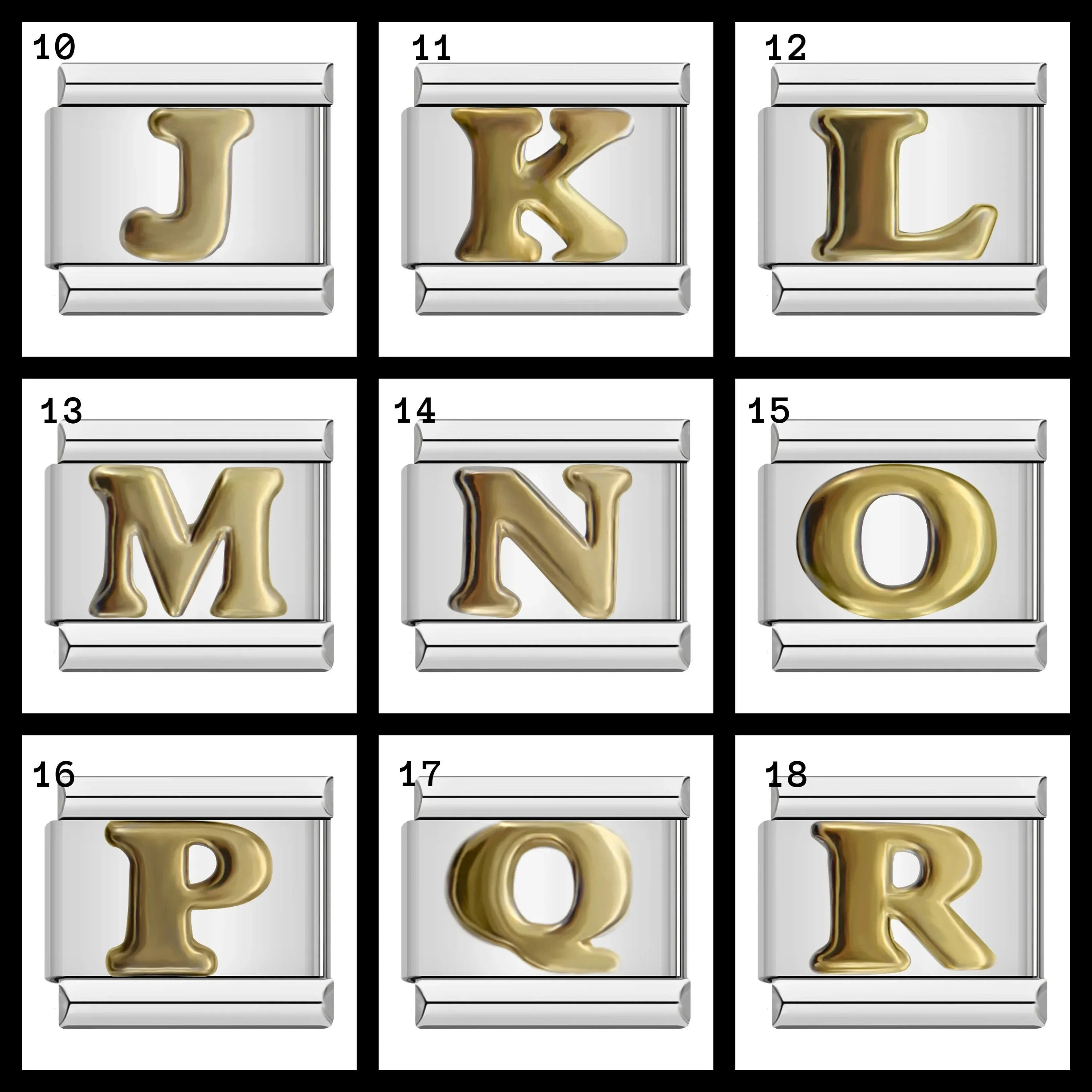 Customizable 9mm Italian Charm Bracelet Links with Gold Letters - Elegant Gift for Her