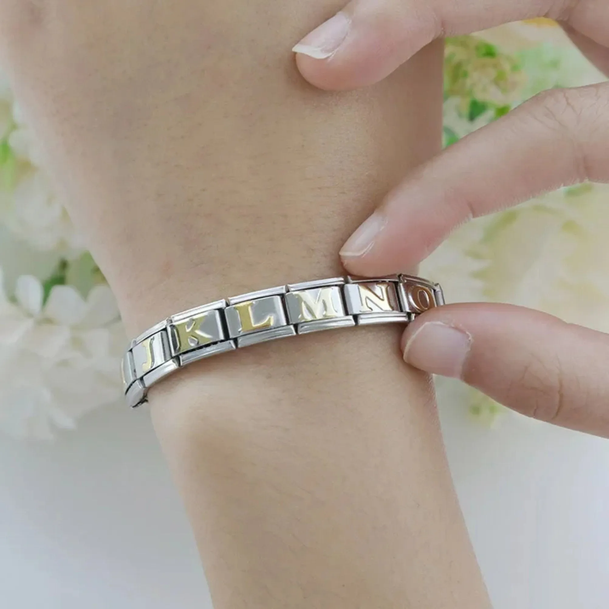 Customizable 9mm Italian Charm Bracelet Links with Gold Letters - Elegant Gift for Her