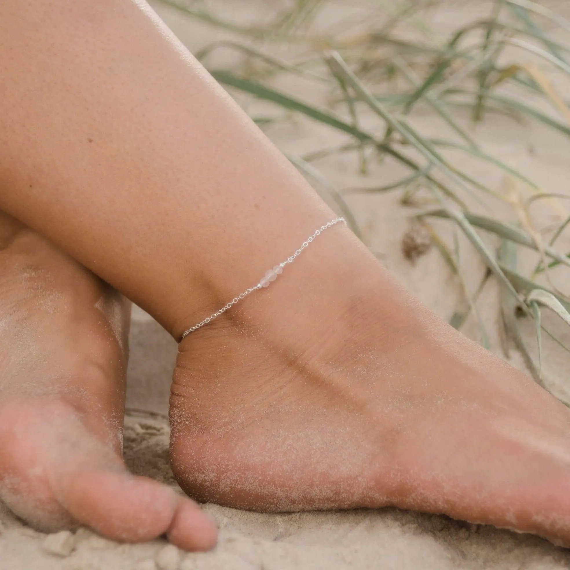 Dainty Rose Quartz Gemstone Anklet