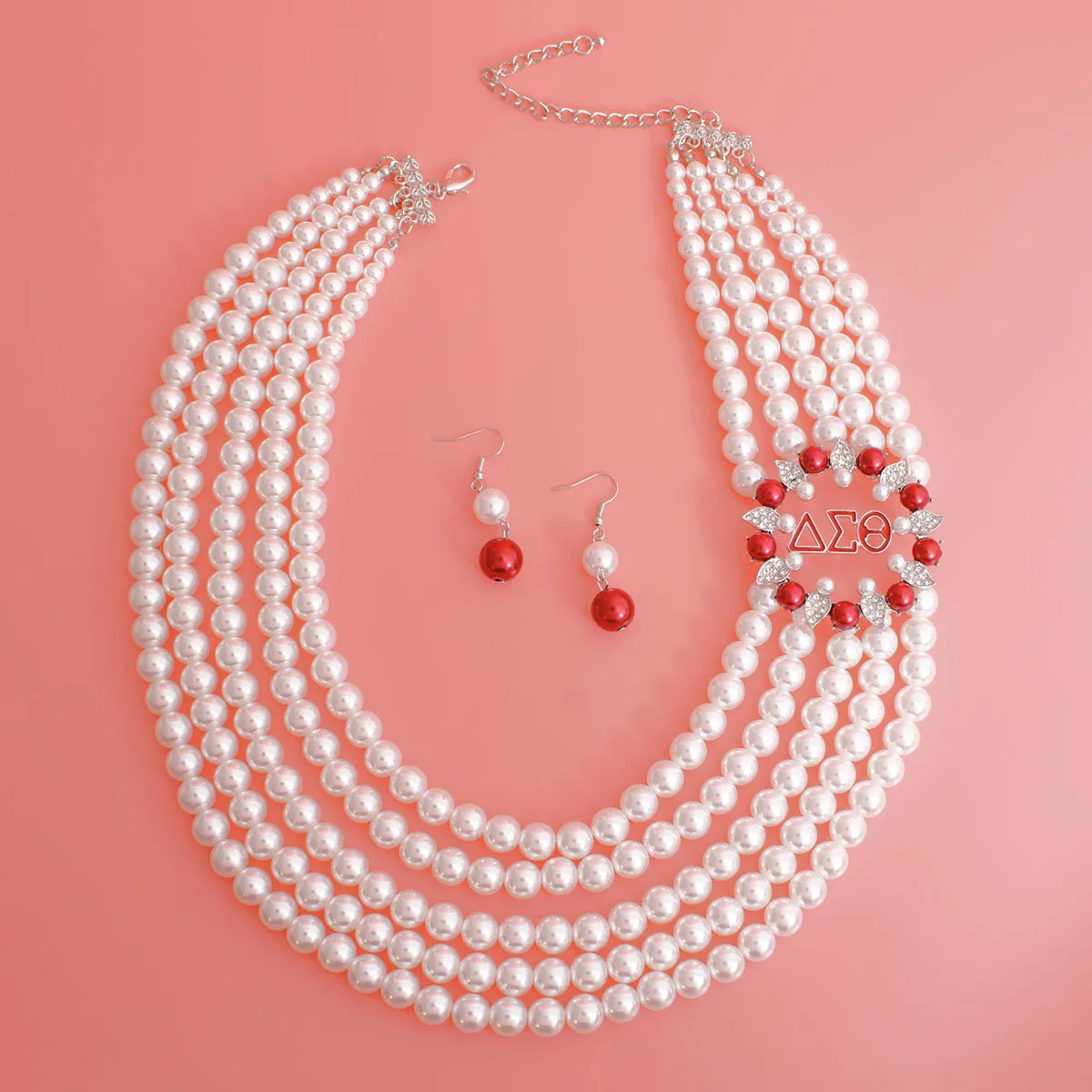 Delta Sigma Theta Inspired Necklace White Pearl Soror Delta DST Set for Women