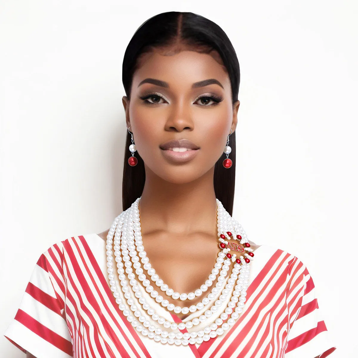 Delta Sigma Theta Inspired Necklace White Pearl Soror Delta DST Set for Women