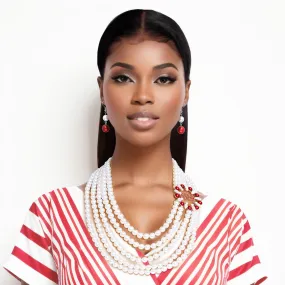 Delta Sigma Theta Inspired Necklace White Pearl Soror Delta DST Set for Women