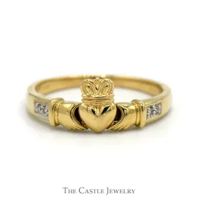 Diamond Accented Claddagh Ring in 14k Yellow Gold