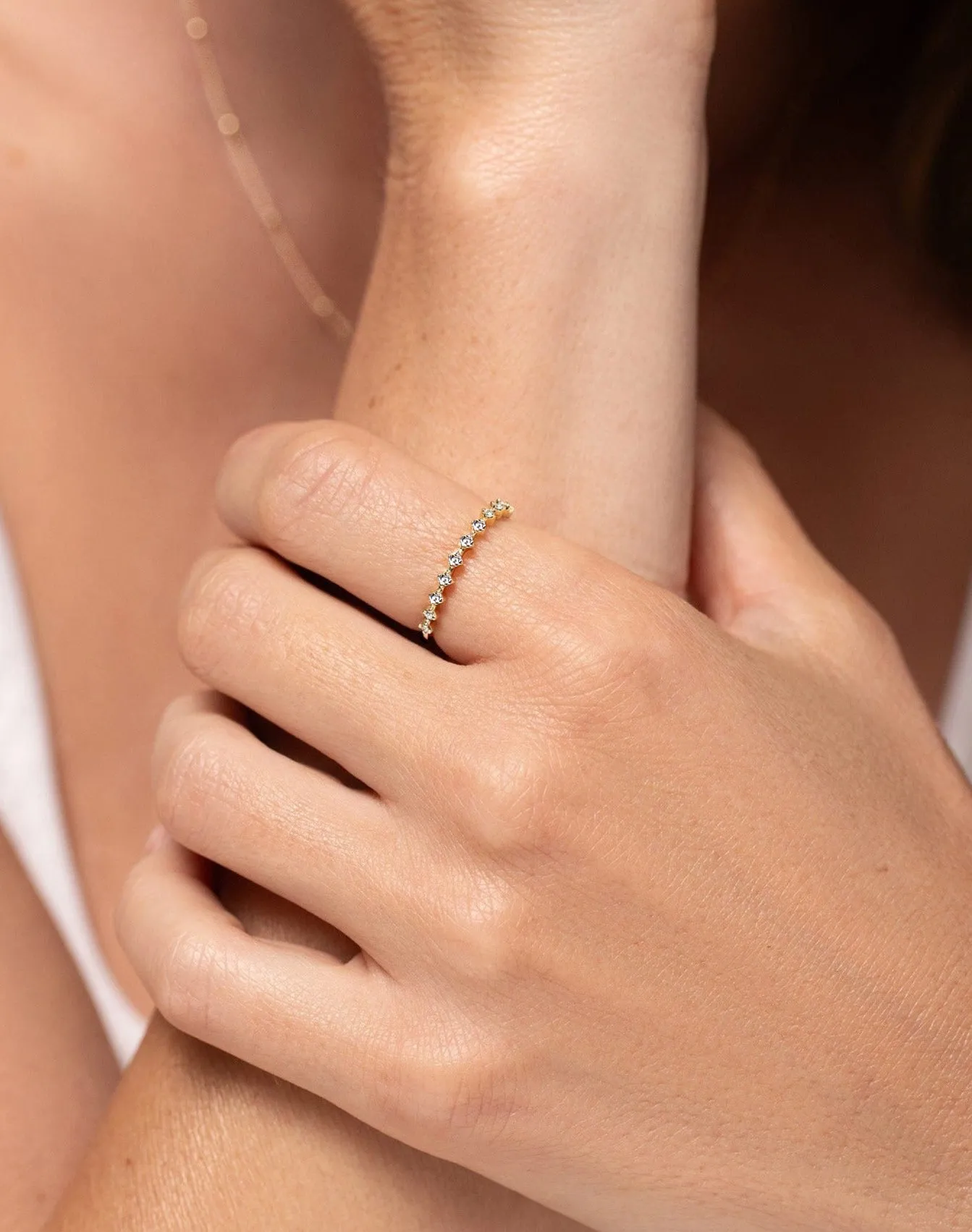 Diamond Station Stackable Ring