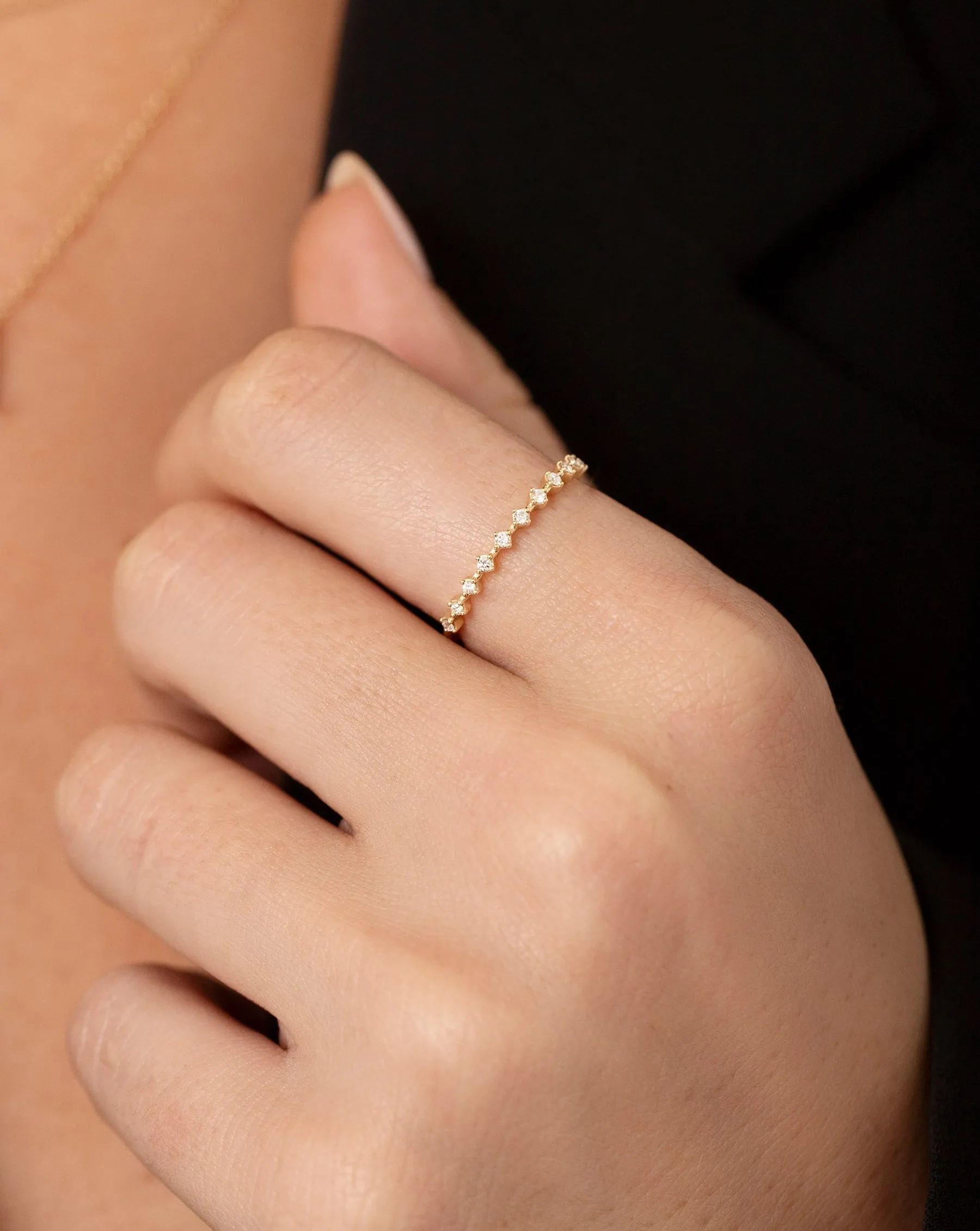 Diamond Station Stackable Ring