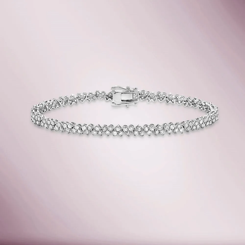 Diamond Upside-Down Heart Shape Tennis Bracelet (2.75 ct.) in 14K Gold