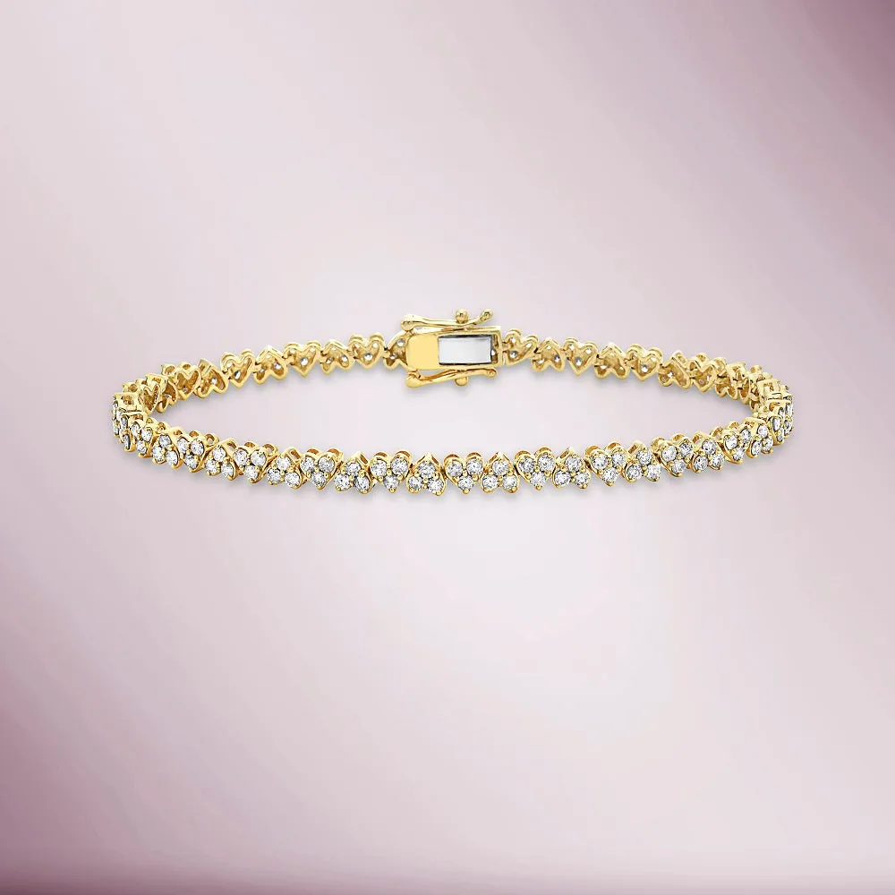 Diamond Upside-Down Heart Shape Tennis Bracelet (2.75 ct.) in 14K Gold
