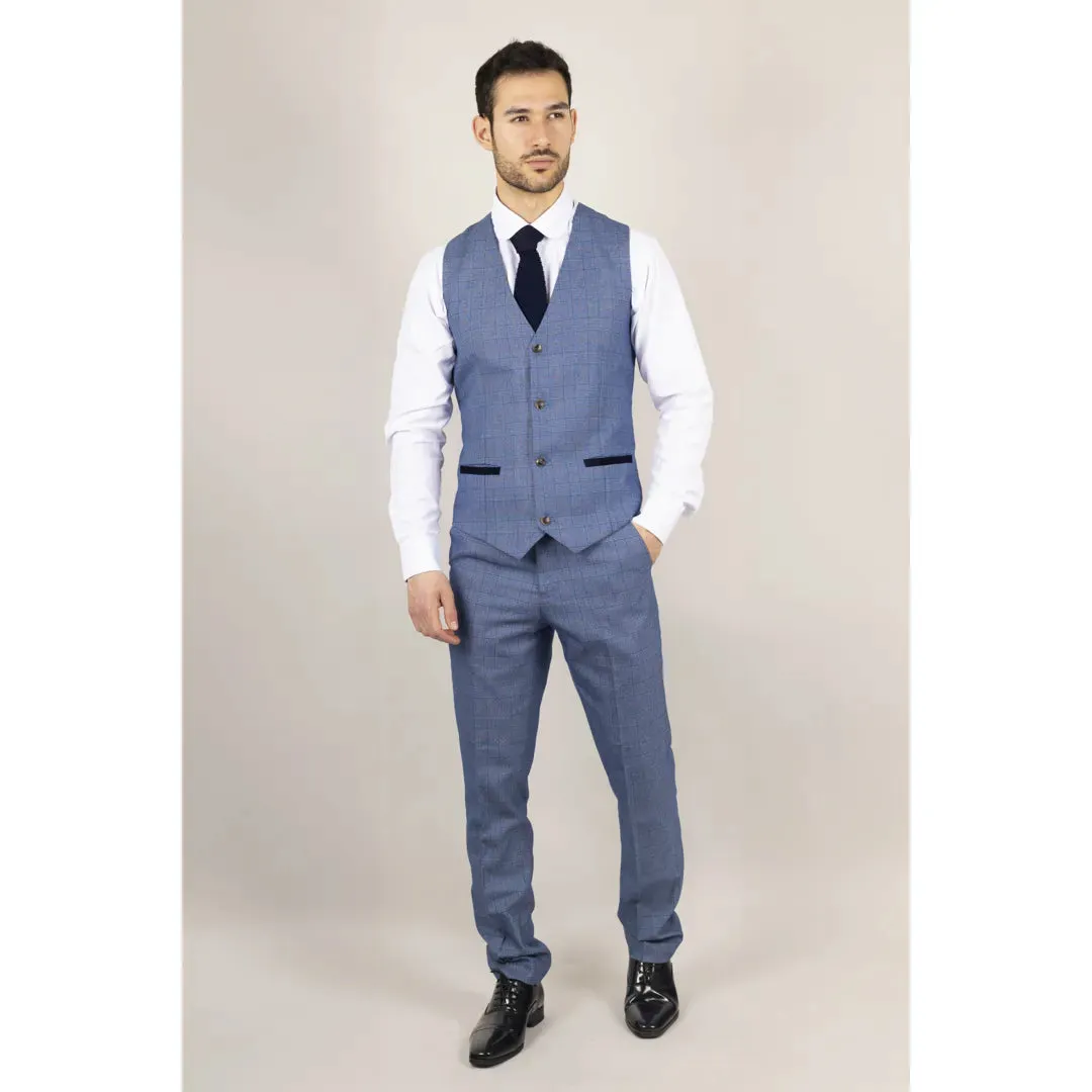 Earl - Men's 3 Piece Blue Checked Suit