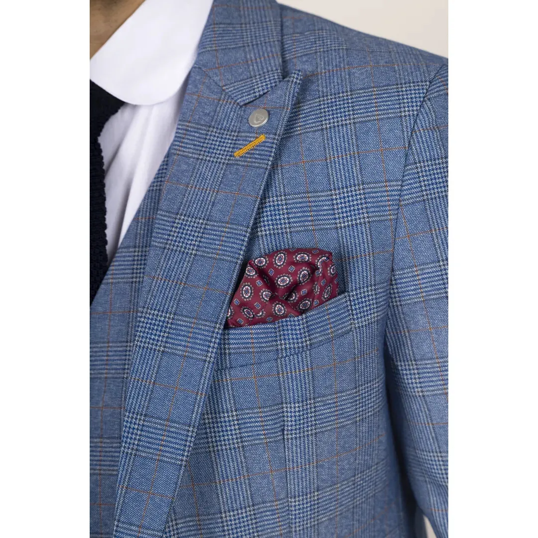 Earl - Men's 3 Piece Blue Checked Suit