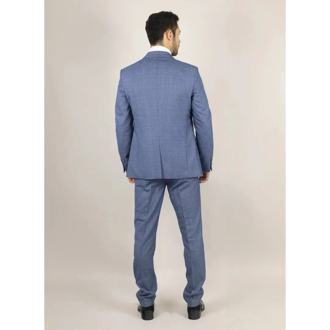 Earl - Men's 3 Piece Blue Checked Suit