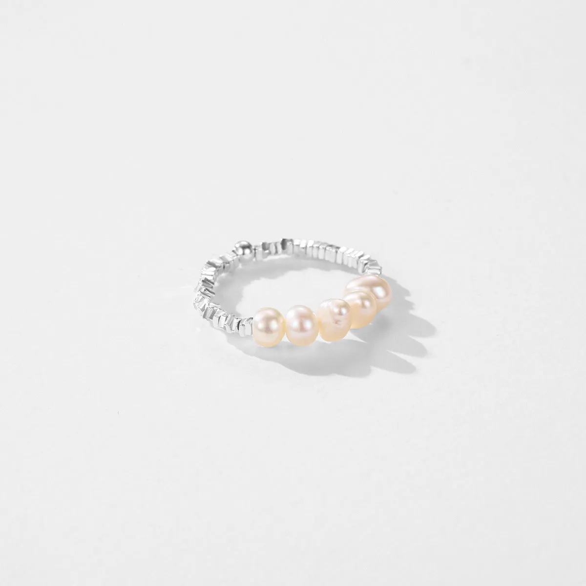 Elegant Adjustable Sterling Silver Ring with Natural Pearl and Zircon Embellishments