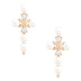Elegant Pearl Cross Dangle Earrings