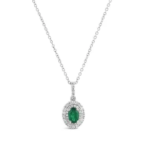 Emerald & Diamond Double Halo Pendant