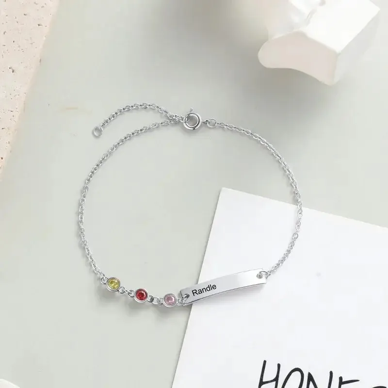 Engraved Bar Personalized Birthstone Bracelet