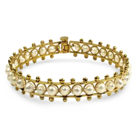 Estate 22k Yellow Gold Pearl Bangle Bracelet