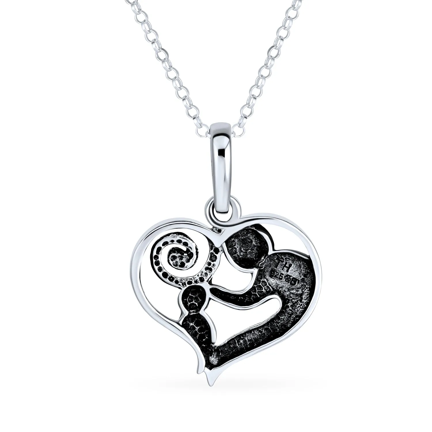 Family Heart Shape Pendant Necklace for Mom or Wife Sterling Silver