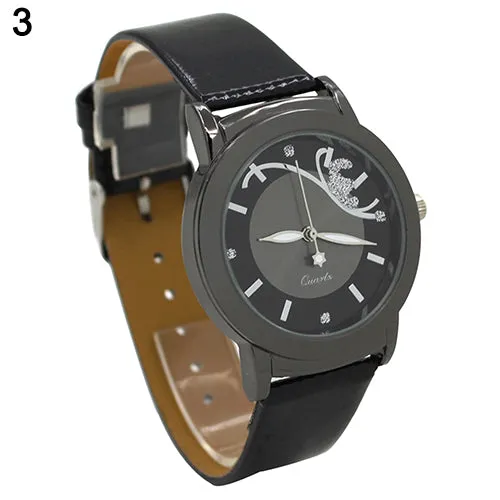 Fashion Women Lady Faux Leather Butterfly Rhinestone Dial Dress Wrist Watch