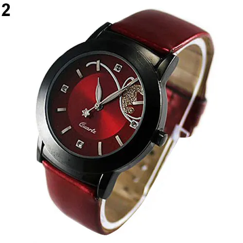 Fashion Women Lady Faux Leather Butterfly Rhinestone Dial Dress Wrist Watch