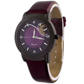 Fashion Women Lady Faux Leather Butterfly Rhinestone Dial Dress Wrist Watch