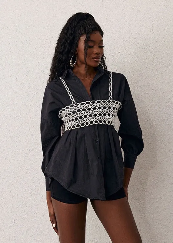 Faux Pearl Crochet Camisole Vest