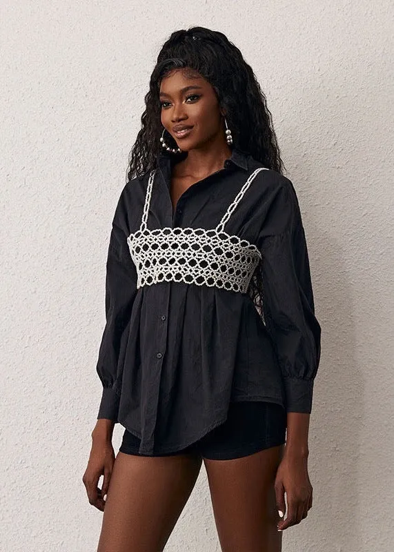 Faux Pearl Crochet Camisole Vest