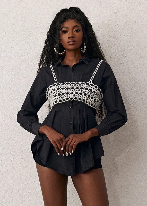 Faux Pearl Crochet Camisole Vest