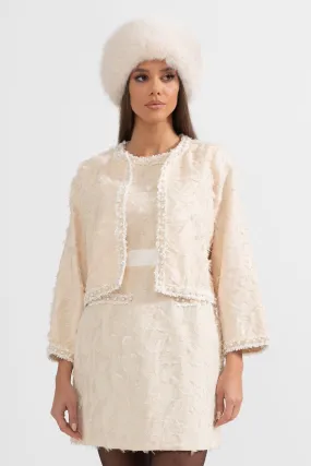 Feather Pattern Two-Piece Set With Pearl Details - Ivoire