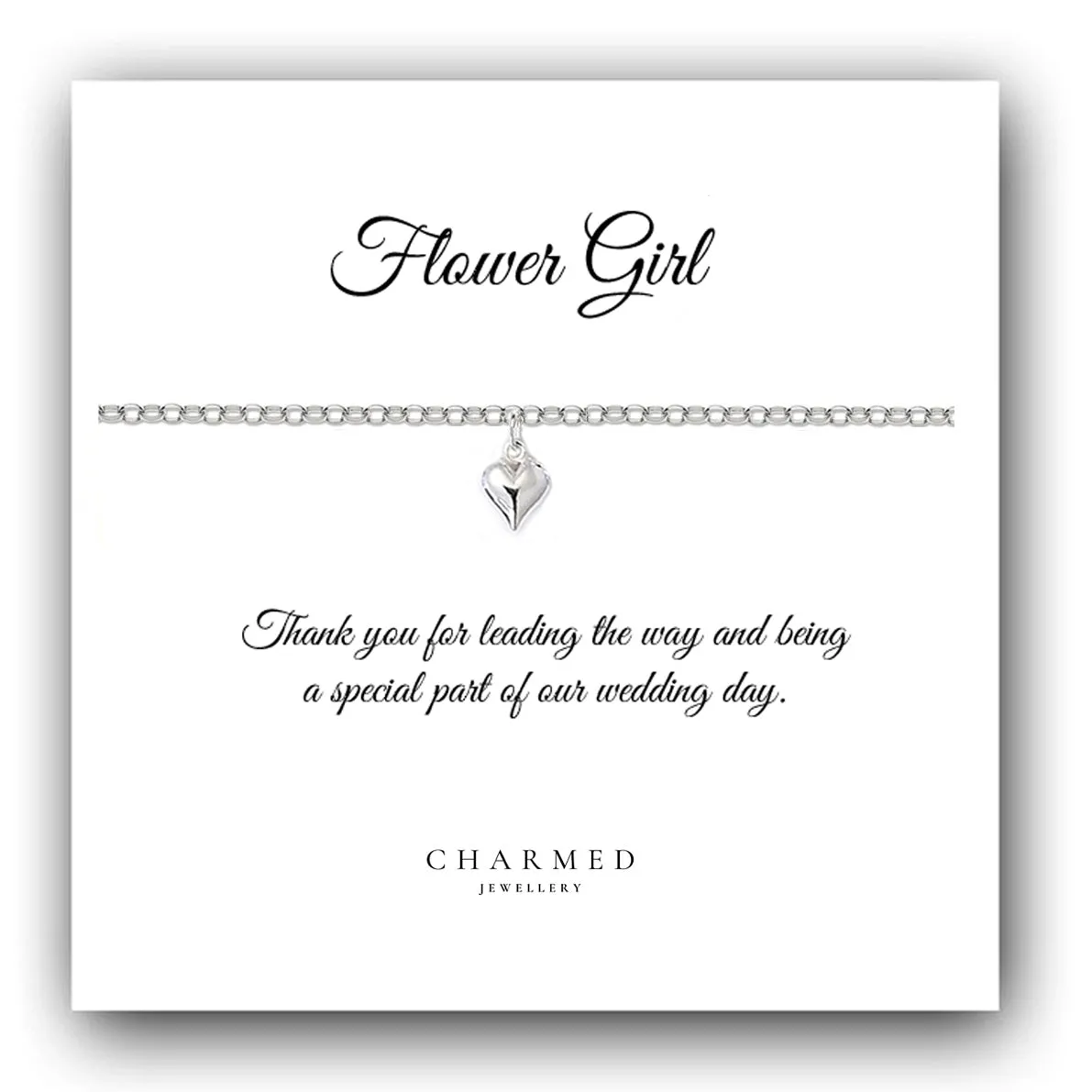 Flower Girl Gift Puffy Heart Bracelet in Sterling Silver 925, Personalised Jewellery Gift