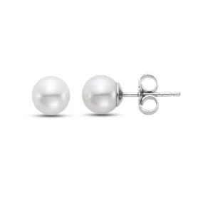 Freshwater Pearl Studs, 7-7.5mm in 14k White Gold