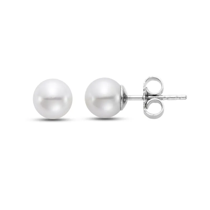 Freshwater Pearl Studs, 7-7.5mm in 14k White Gold
