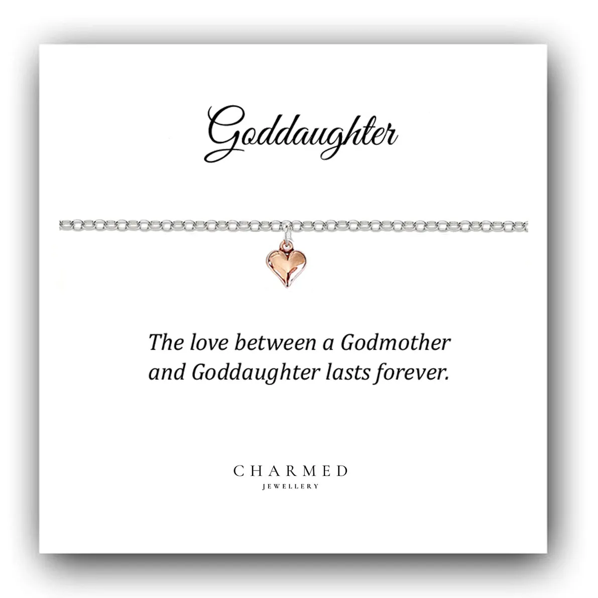 Goddaughter Rose Gold Puffy Heart Bracelet in Sterling Silver 925, Personalised Jewellery Gift