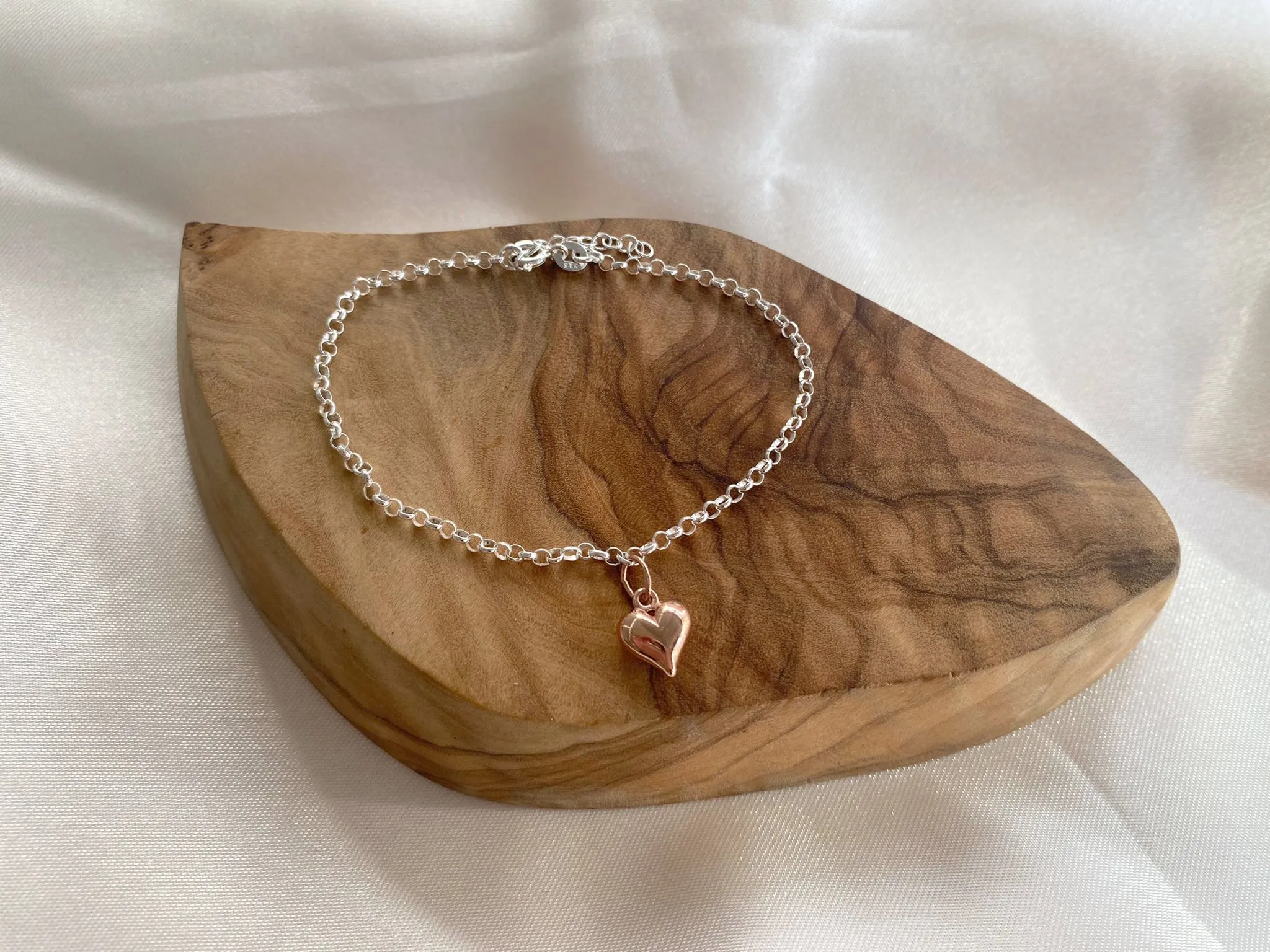 Goddaughter Rose Gold Puffy Heart Bracelet in Sterling Silver 925, Personalised Jewellery Gift