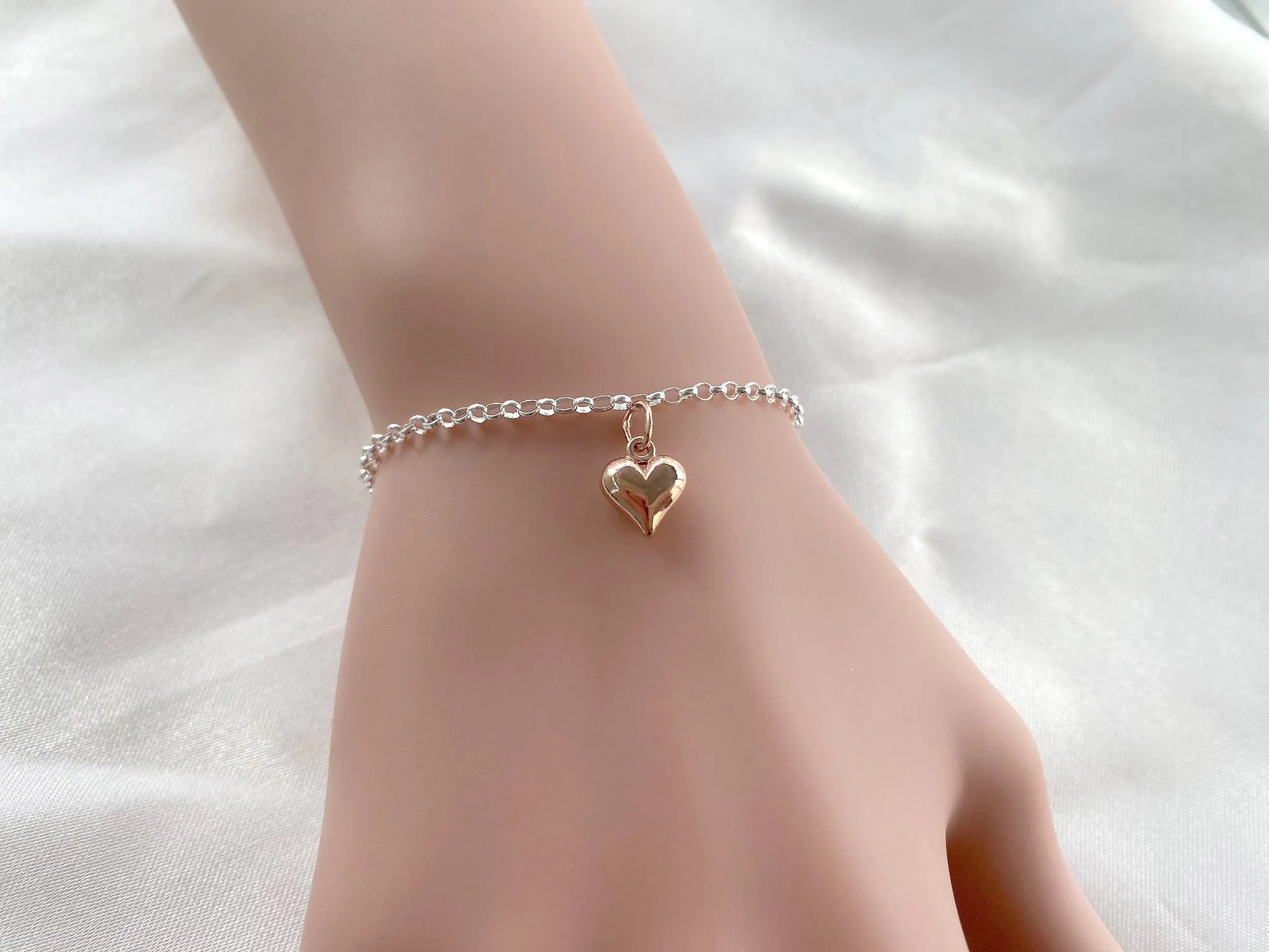 Goddaughter Rose Gold Puffy Heart Bracelet in Sterling Silver 925, Personalised Jewellery Gift