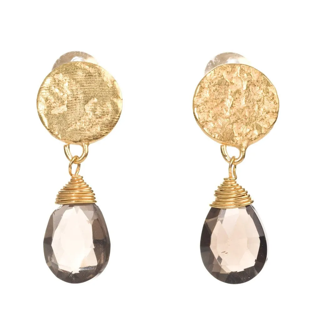 Gold Plated Smoky Quartz Drop Earrings